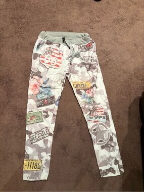 Kids Printed Jogger Pants with Patchwork Graphics - Gray Multicolor
